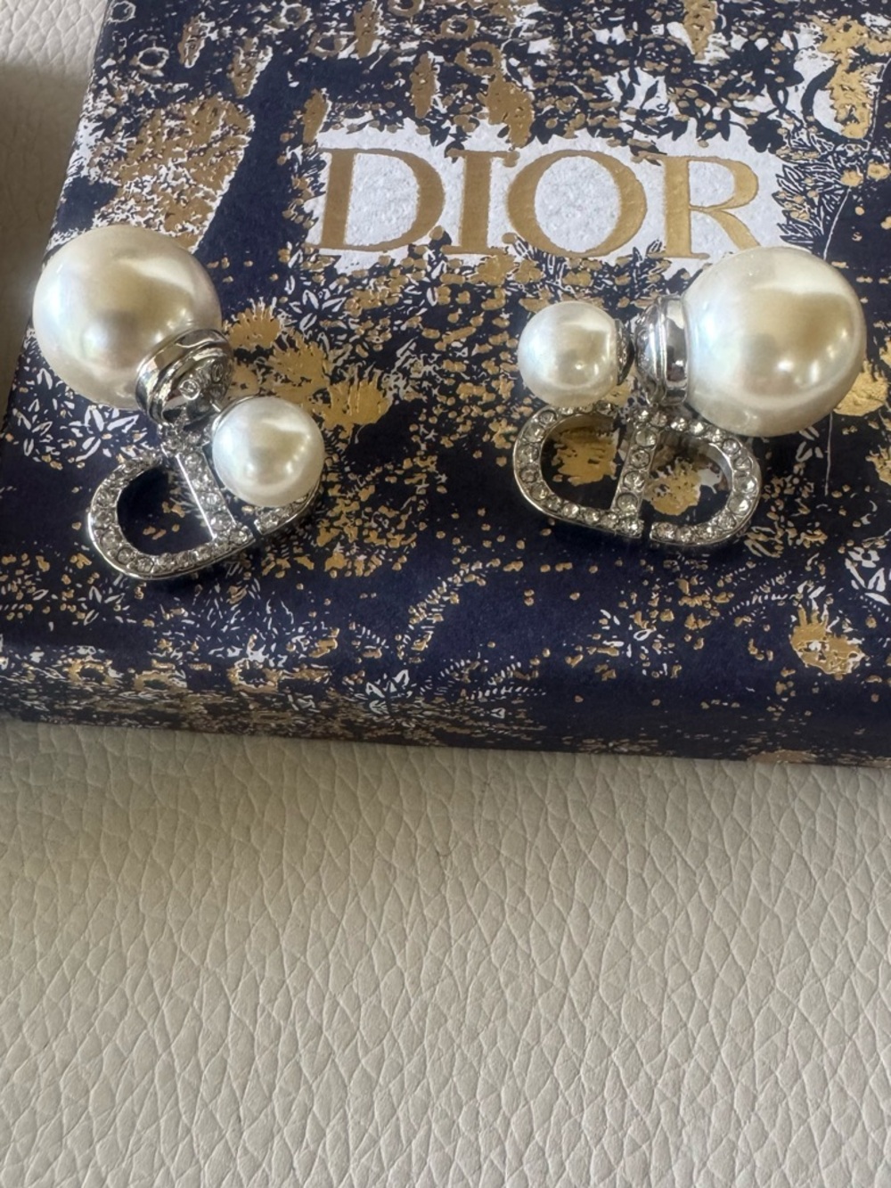 Double Pearl Silver-Tone Stud Earrings - White Pearlescent